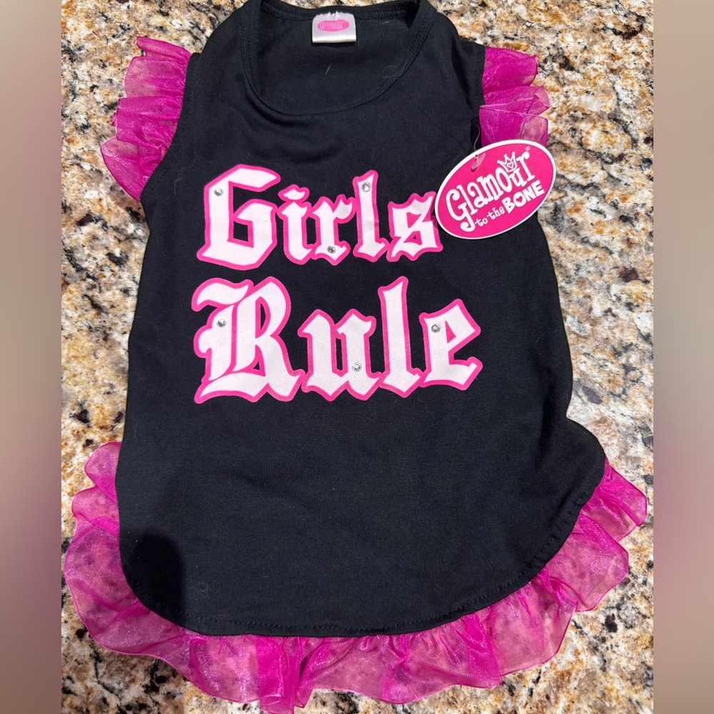 New Super cute girls rule ruffle puppy dog dress SZ. M by glamour to the bone